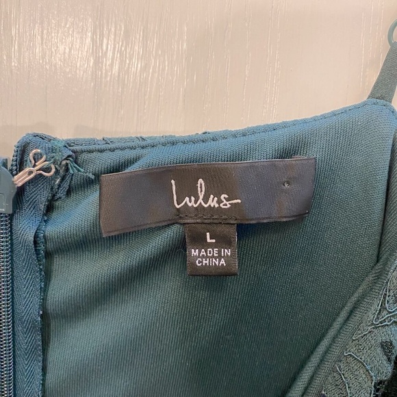 LULU'S Forest Green Spaghetti Strap Vneck Maxi Prom Dress Size Large - Picture 6 of 6